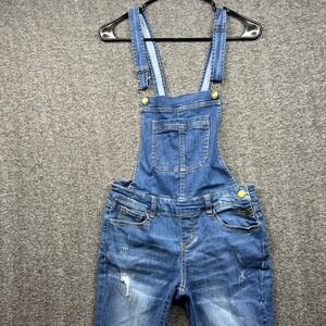 Wax Jean Overalls Womens Small Blue Distressed Denim Slim Fit Stretch 90092